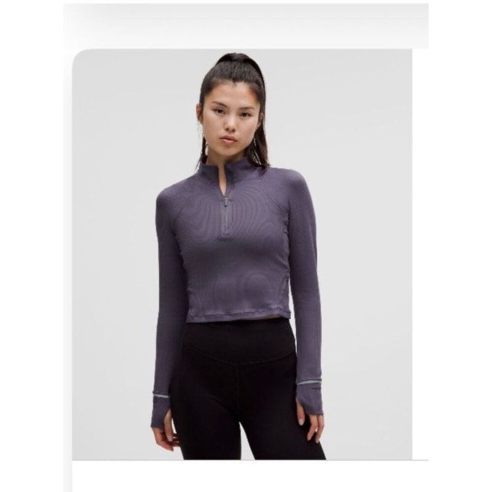 Lululemon It's Rulu Ribbed Cropped Half Zip Nightfall Purple Pullover Size 8